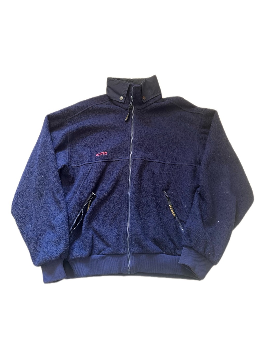 Vintage Alpine Men's Navy Full-Zip Fleece Jacket with Snap Collar